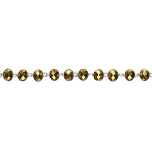 Chain 1pkg1 beaded, 3.5mm faceted rondelle, metallic gold glass / stainless steel 1 yard unfinished
