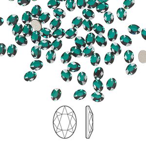Flat back 288pk emerald foil back, Swarovski® 4x3mm oval 2603