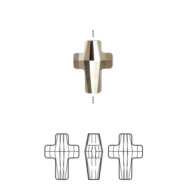 Bead 1pk crystal metallic light gold 2X, Crystal Passions® 14x11mm cross 5378 image number 0