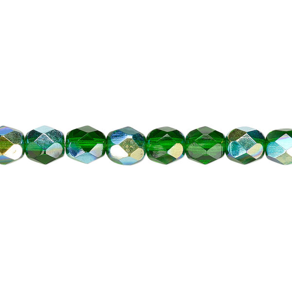 Bead, Czech fire-polished glass, translucent emerald green AB, 6mm faceted round. Sold per pkg of 1,200 (1 mass). image number 0