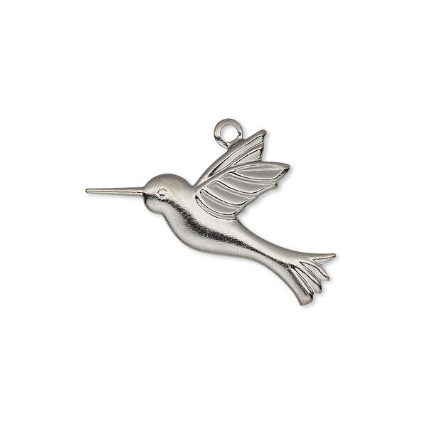 Charm, gunmetal-plated brass, 25x19mm single-sided hummingbird. Sold per pkg of 100. image number 0