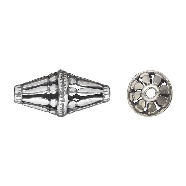 Bead, JBB Findings, antiqued silver-plated brass, 22.5x11mm fancy double cone. Sold individually. image number 0