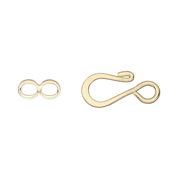 Clasp, hook-and-eye, gold-plated brass, 12.5x8.5mm flat wire. Sold per pkg of 100. image number 0