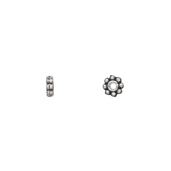 Bead, antique silver-plated "pewter" (zinc-based alloy), 5x2mm double-sided rondelle. Sold per pkg of 100. image number 0
