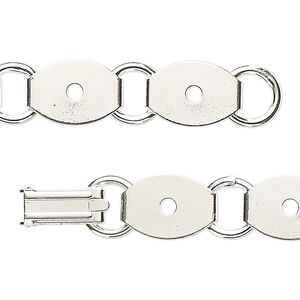 Bracelet component, silver-plated steel, (10) 13x10mm oval link settings, 7 inches with fold-over clasp. Sold per pkg of 2.