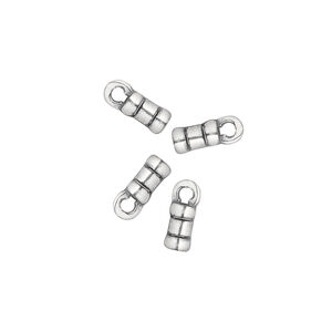Crimp end 1pkg4 silver-plated pewter, 6x3mm tube / loop / 1.7mm inside diameter, antiqued / JBB Findings