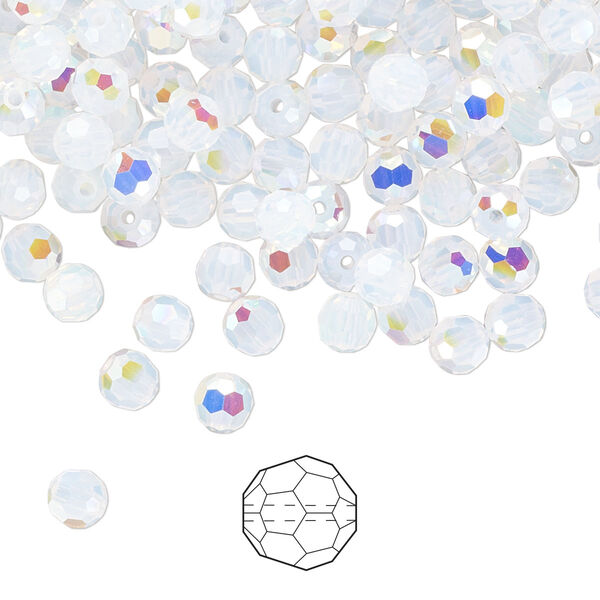 Bead 24pk white opal AB, Preciosa Czech crystal 4mm round image number 0