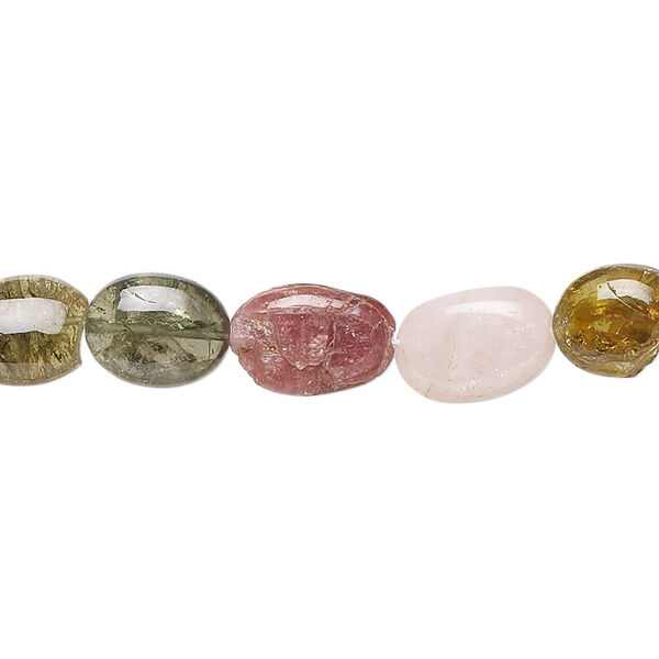 Multi-tourmaline 1pkg1, hand-cut puffed oval bead natural 13 inch 7x7mm-13x10mm image number 0