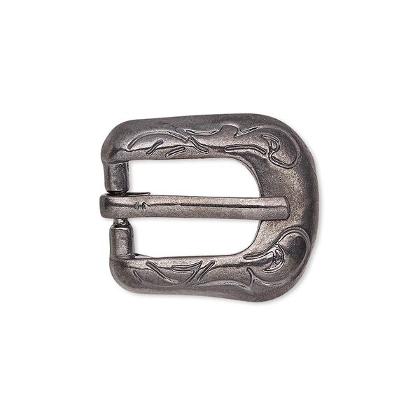 Clasp, gunmetal-finished "pewter" (zinc-based alloy), 24x19mm single-sided buckle with swirl design, 14x9.5mm inside diameter. Sold per pkg of 2. image number 0