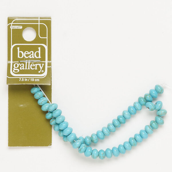 Bead, "howlite" (resin) (imitation), turquoise blue, 6x4mm saucer. Sold per 6-inch strand, approximately 50 beads. image number 0