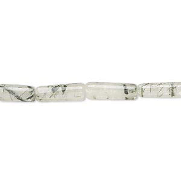 Bead, green tourmalinated quartz (natural), 8x4mm-13x5mm hand-cut round tube, C grade, Mohs hardness 7. Sold per 14-inch strand. image number 0