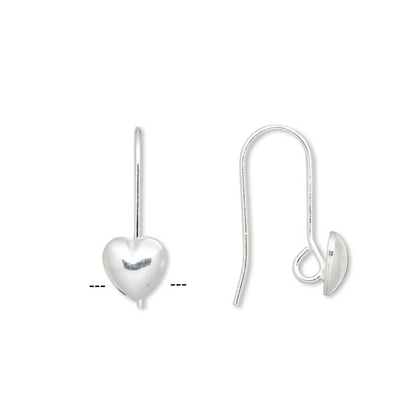 Ear wire, sterling silver-filled, 18.5mm fishhook with 7x6.5mm heart with hidden open loop, 20 gauge. Sold per pkg of 5 pairs. image number 0
