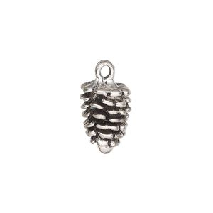 Charm, antique silver-finished "pewter" (zinc-based alloy), 16x10mm 3D pinecone. Sold per pkg of 4.