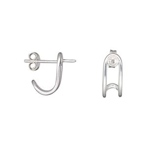 Earstud 1pkg2 sterling silver, 13.5mm / 3mm cup / 4x0.8mm peg / 4-8mm round setting / hugs earlobe / earnuts, 20 gauge 1 pair