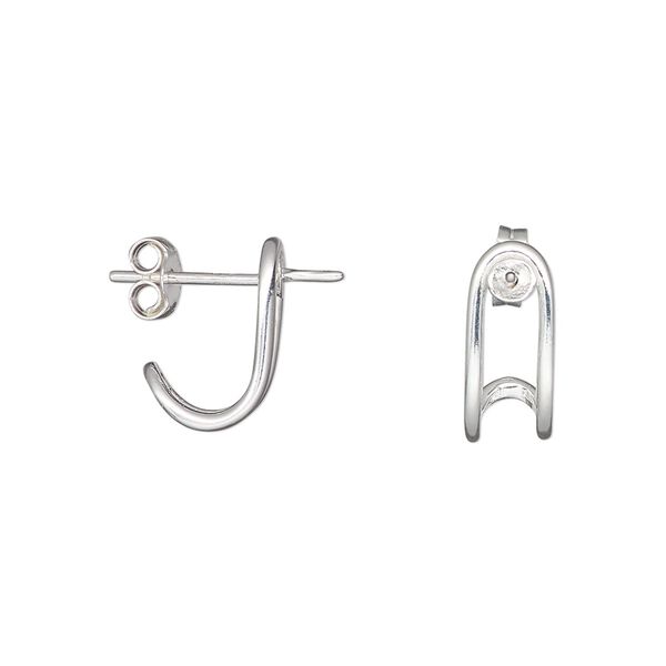 Earstud 1pkg2 sterling silver, 13.5mm / 3mm cup / 4x0.8mm peg / 4-8mm round setting / hugs earlobe / earnuts, 20 gauge 1 pair image number 0