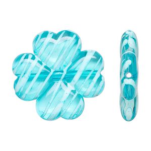 Bead, acrylic, semitransparent blue and white, 27x26mm 4-leaf clover with painted line design. Sold per pkg of 32.
