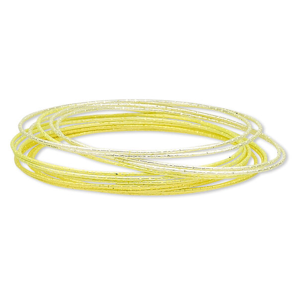 Bracelet, bangle, steel, light yellow / yellow / dark yellow, 1mm wide, 8-1/2 inches. Sold per 12-piece set. image number 0