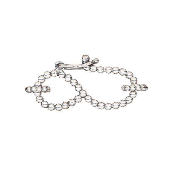 Clasp S-hook 1pkg1 sterling silver, 26x13.5mm dot / safety latch / 6mm 14 gauge closed jump ring, antiqued 1-strand image number 0