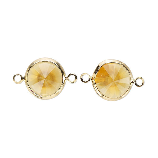 Link, Vintage Crystal™, crystal and  gold-plated brass, topaz, 12mm rivoli. Sold per pkg of 2. image number 0