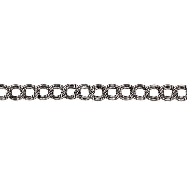 Chain, gunmetal-plated brass, 4mm double curb. Sold per 50-foot spool. image number 0