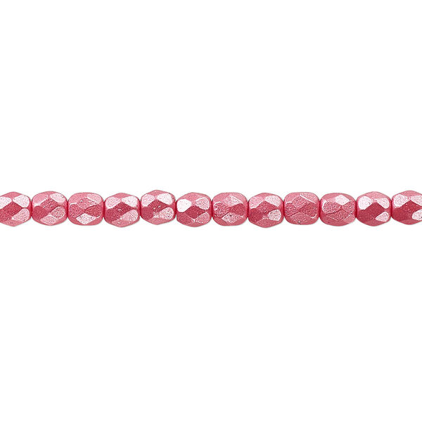 Bead, Czech fire-polished dipped décor glass, pearlescent dusty rose, 4mm faceted round. Sold per 15-1/2" to 16" strand. image number 0