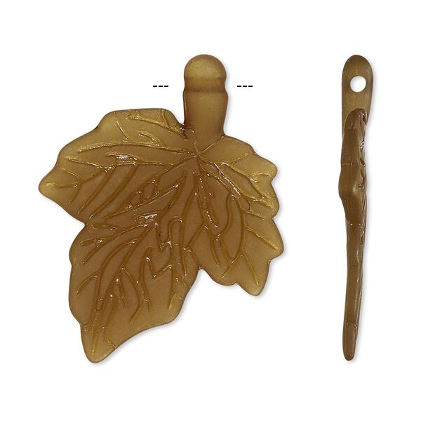 Focal, acrylic, frosted olive, 33x26mm side-drilled leaf. Sold per pkg of 50. image number 0