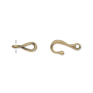 Clasp hook&eye 1pkg10 gold-plated, 12x7mm twist, brass antique 1-strand
