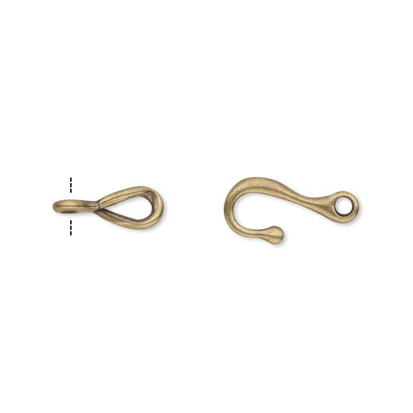 Clasp hook&eye 1pkg10 gold-plated, 12x7mm twist, brass antique 1-strand image number 0
