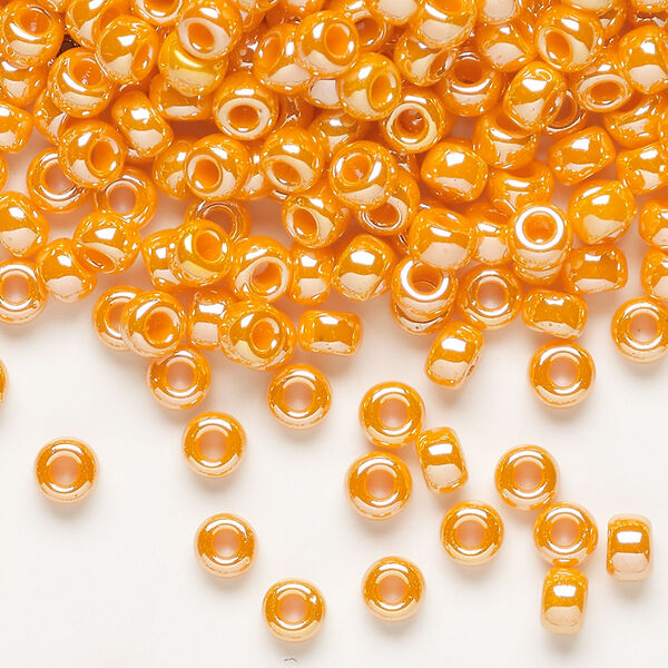 Seed bead, Miyuki, glass, pkg/25g, #6 rocaille, opaque luster mandarin orange, (RR-423). image number 0