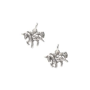 Charm, sterling silver, 12x9mm unicorn. Sold per pkg of 2.