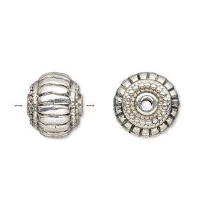 Bead, antique silver-plated "pewter" (zinc-based alloy), 14x11mm fluted rondelle. Sold per pkg of 4.
