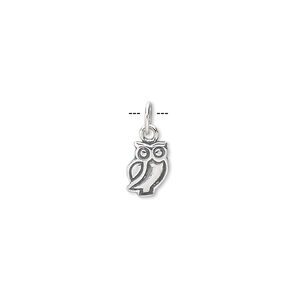 Charm, antiqued sterling silver, 8x5mm owl. Sold per pkg of 2.