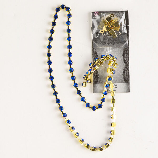 Cupchain, gold-finished brass and glass, blue, 4mm wide, 18 inches with (8) connectors. Sold individually. image number 0