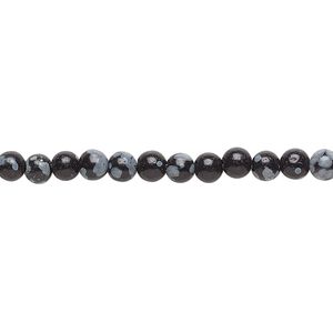 Snowflake obsidian 1pkg1, round bead natural 15.5-16 inch 4mm