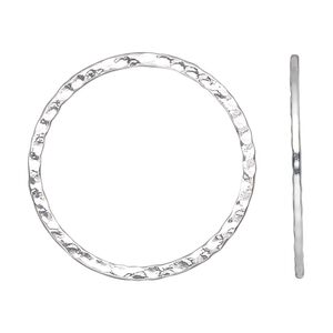 Focal, silver-plated steel, 30mm double-sided hammered open round. Sold per pkg of 10.