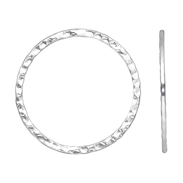 Focal, silver-plated steel, 30mm double-sided hammered open round. Sold per pkg of 10. image number 0
