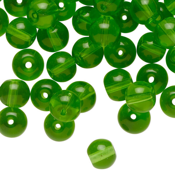 Bead, lampworked glass, translucent green, 8mm round. Sold per 2-ounce pkg, approximately 100 beads. image number 0