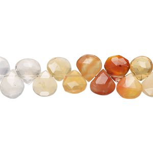 Fire opal 1pkg1, hand-cut top-drilled faceted puffed teardrop bead natural 8 inch 6-8mm