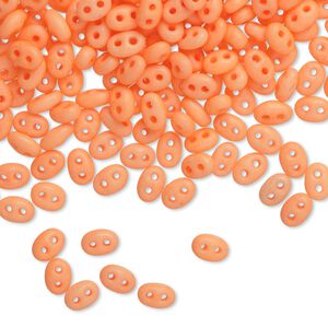 Seed bead, Preciosa Twin™ Czech glass, pkg/250g, 5x2.5mm oval, opaque matte neon orange, (36789).