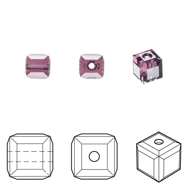 Bead 6pk amethyst, Crystal Passions® 6mm cube 5601 image number 0