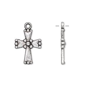 Drop, antique silver-plated "pewter" (zinc-based alloy), 18x14mm single-sided cross. Sold per pkg of 10.