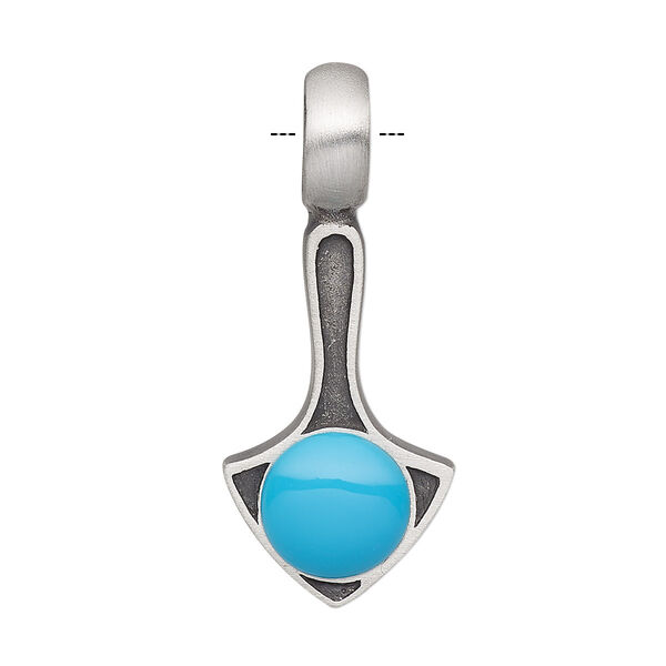 Pendant, resin and antiqued pewter (tin-based alloy), turquoise blue, 39x16.5mm single-sided anchor. Sold individually. image number 0