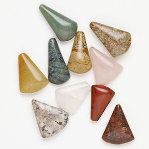 Multi-gemstone 1pkg10, half-drilled puffed / flat fan focal mix 30x17mm-38x25mm