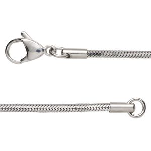 Chain, stainless steel, 2mm square snake, 24 inches with lobster claw clasp. Sold individually.