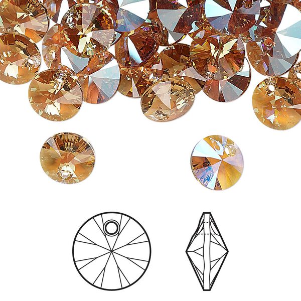 Drop 12pk light Colorado topaz shimmer, Crystal Passions® 8mm pendant mini disk 6428 image number 0