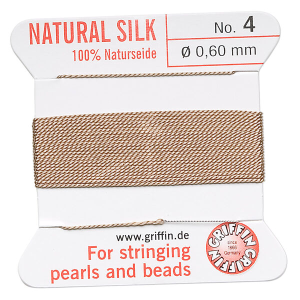Thread, Griffin, silk, beige, size #4. Sold per 2-meter card (approximately 78 inches). image number 0