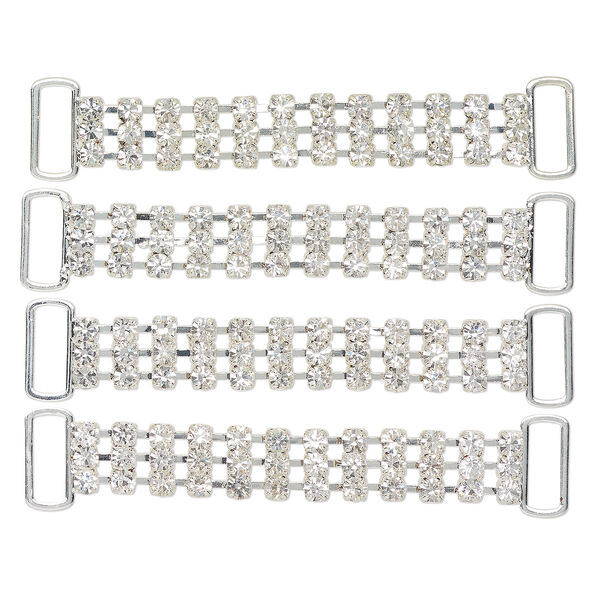 Focal, silver-finished brass and glass, clear, 3x1/2 inch rectangle with (2) 14x5mm holes. Sold per pkg of 4. image number 0