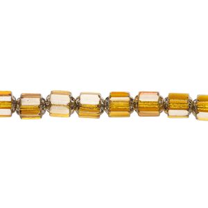 Bead, Czech glass, honey and metallic silver, 6mm round cathedral. Sold per 15-1/2" to 16" strand, approximately 65 beads.