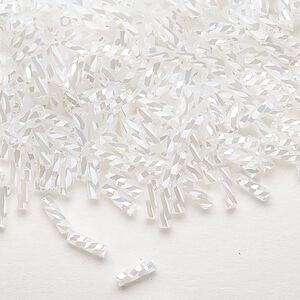 Bugle bead, Dyna-Mites™, glass, opaque ceylon white, 6mm twisted. Sold per 50-gram pkg.