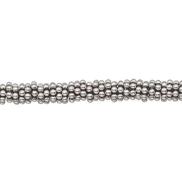 Bead, antiqued sterling silver, 5x1mm beaded rondelle. Sold per 1-troy ounce pkg, approximately 160-180 beads. image number 0